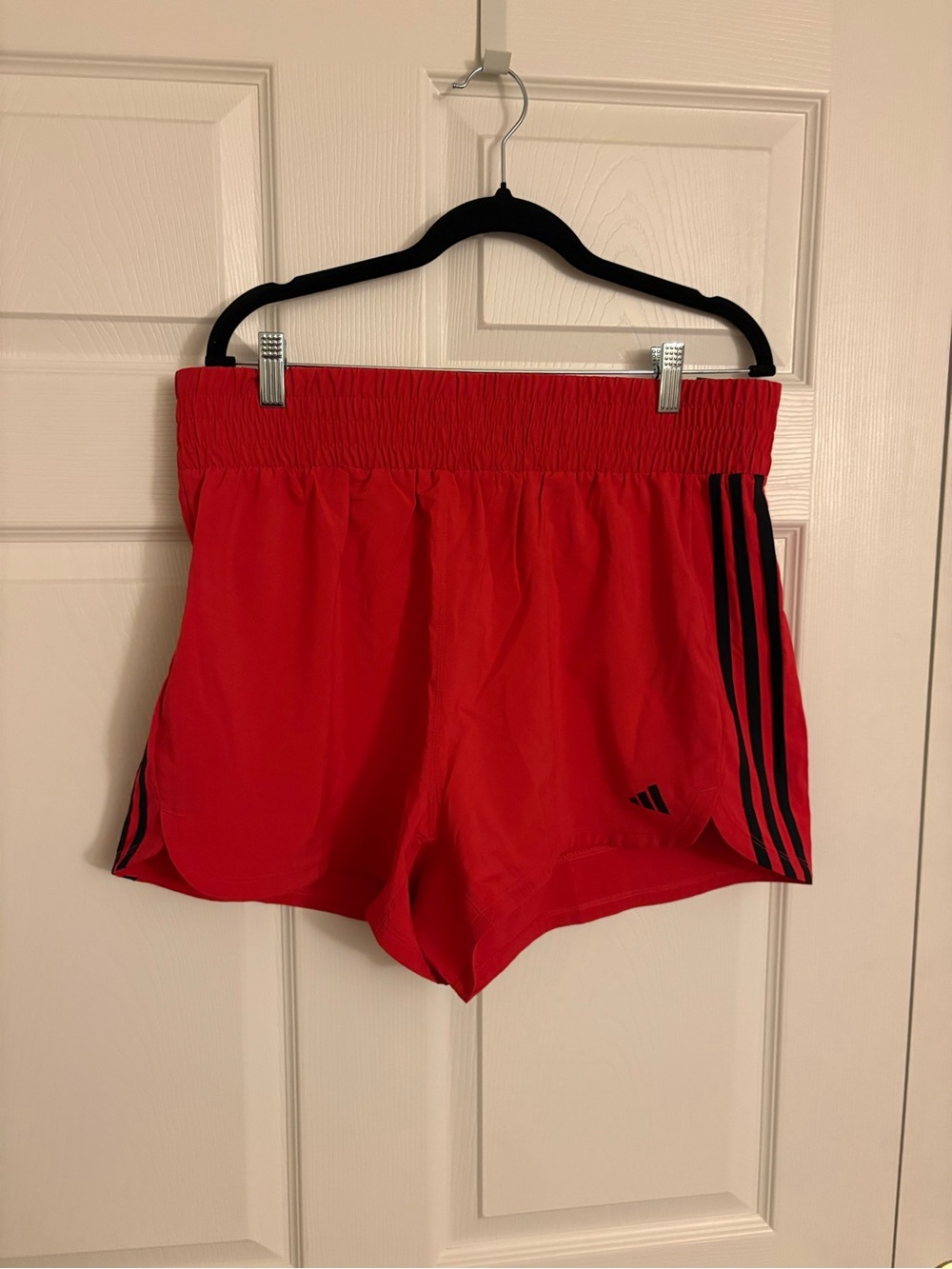 adidas Women’s Red Athletic Shorts with Black Stripe Accents XL New